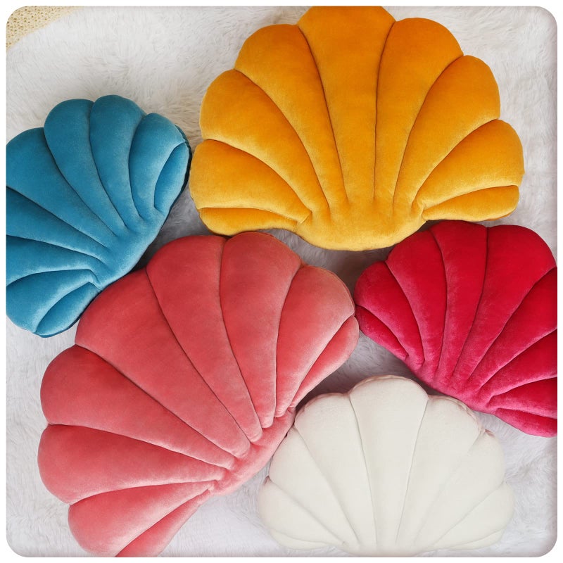 Yi-gog Seashell Pillow Sea Shaped Decorative Princess Throw Pillow 3D Velvet Soft Ocean Cute Throw Pillows for Bed Couch Chair Sofa Room 18 X 13 inch - Image 4